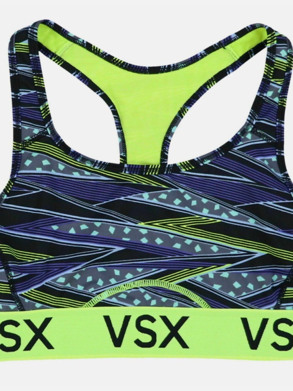 Victoria’s secret Sport Neon Green & Blue Patterned Sports Bra/Workout Top